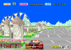 A versão Mega Drive do OutRun é bem competente, mas ainda longe da que temos aqui.
