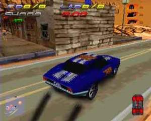 Apesar de não ser dos jogos de corrida mais bonitos da PS1, o que borra aqui a pintura são os glitches como clipping e a draw distance curta