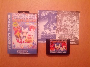 Jogo com caixa e manuais, embora falte o manual do primeiro Sonic