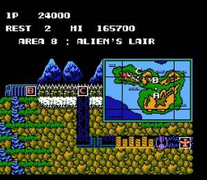 Uma das coisas que se ficaram na versão japonesa do Contra era este pequeno mapa que nos mostrava a nossa posição em cada nível